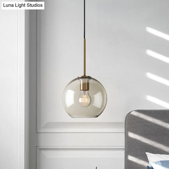 Amber Glass Pendant Lighting With Brass Modern Design - 1 Bulb Light For Kitchen 8/10/12 Wide