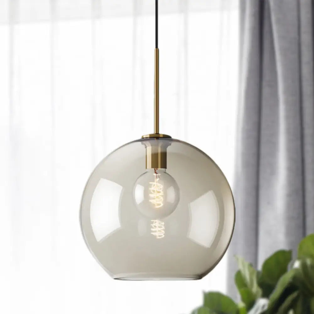 Amber Glass Pendant Lighting With Brass Modern Design - 1 Bulb Light For Kitchen 8/10/12 Wide