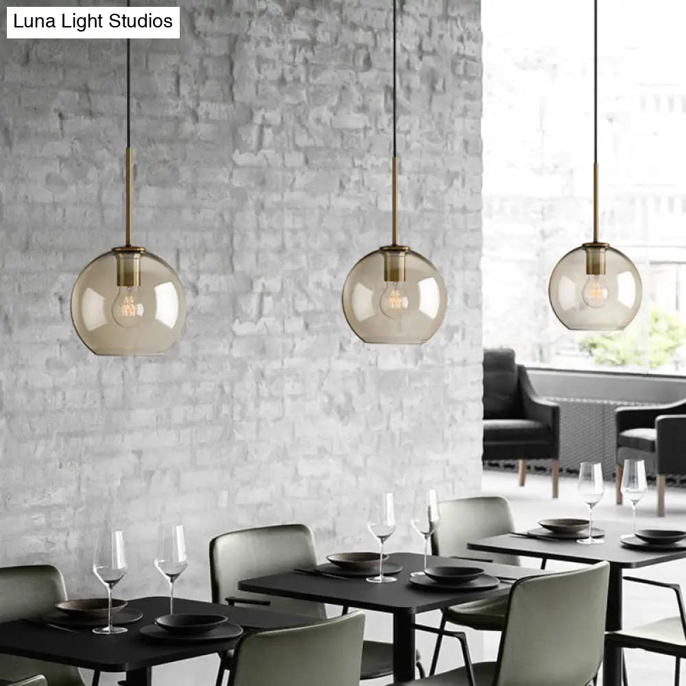 Amber Glass Pendant Lighting With Brass Modern Design - 1 Bulb Light For Kitchen 8/10/12 Wide