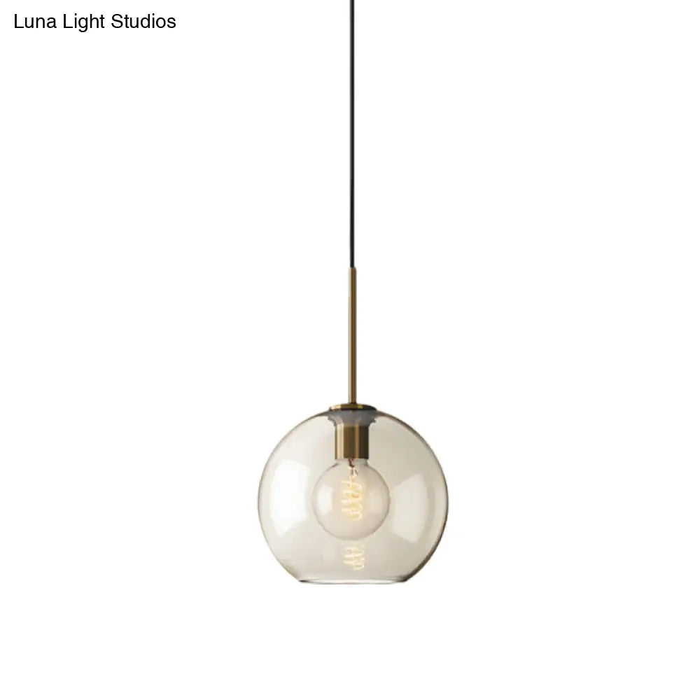 Amber Glass Pendant Lighting With Brass Modern Design - 1 Bulb Light For Kitchen 8/10/12 Wide