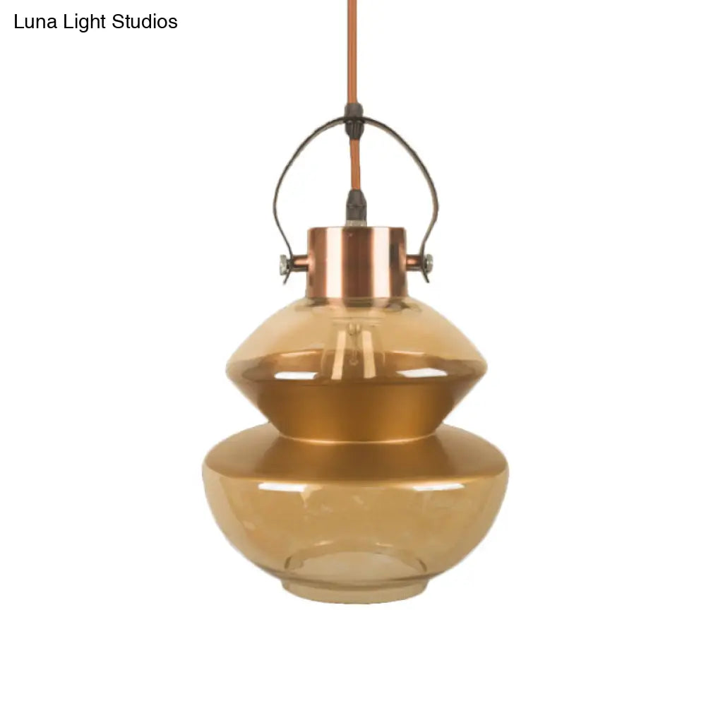 Amber Glass Pendant Single Head Ceiling Light For Dining Hall | Loft Gourd/Schoolhouse/Mushroom