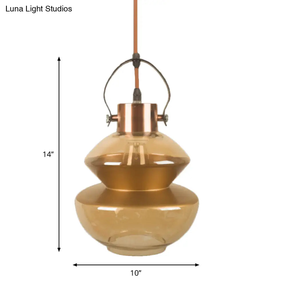 Amber Glass Pendant Single Head Ceiling Light For Dining Hall | Loft Gourd/Schoolhouse/Mushroom