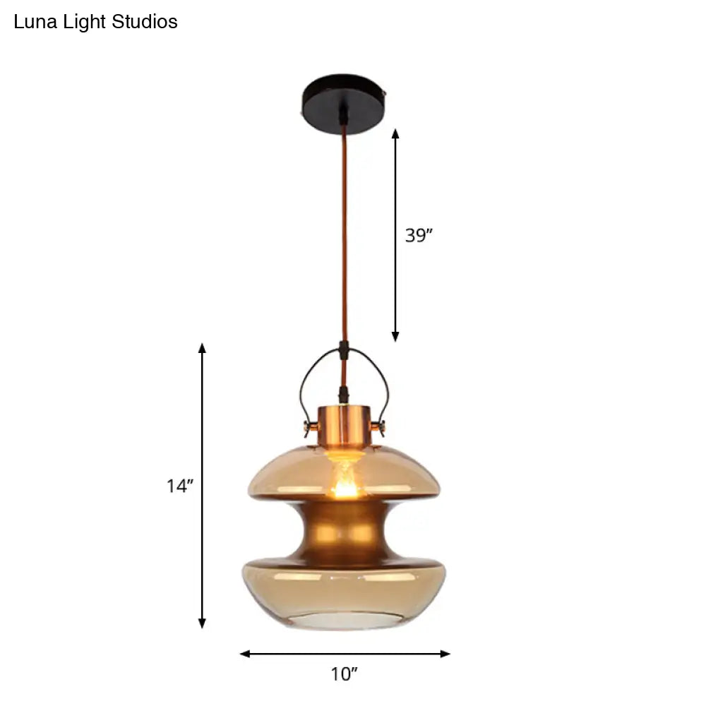 Amber Glass Pendant Single Head Ceiling Light For Dining Hall | Loft Gourd/Schoolhouse/Mushroom