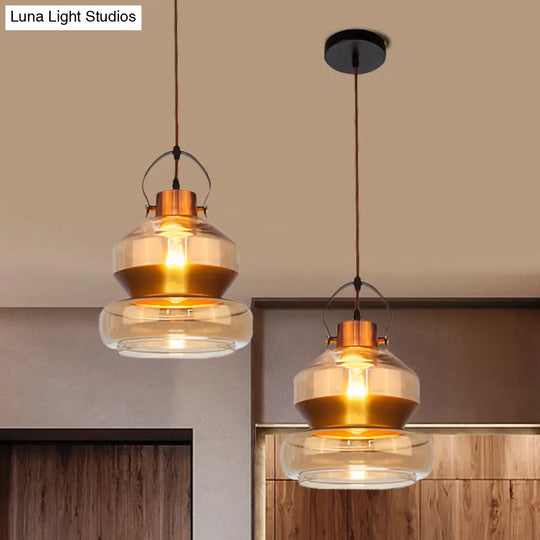 Amber Glass Pendant Single Head Ceiling Light For Dining Hall | Loft Gourd/Schoolhouse/Mushroom