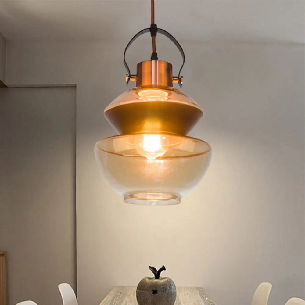 Amber Glass Pendant Single Head Ceiling Light For Dining Hall | Loft Gourd/Schoolhouse/Mushroom