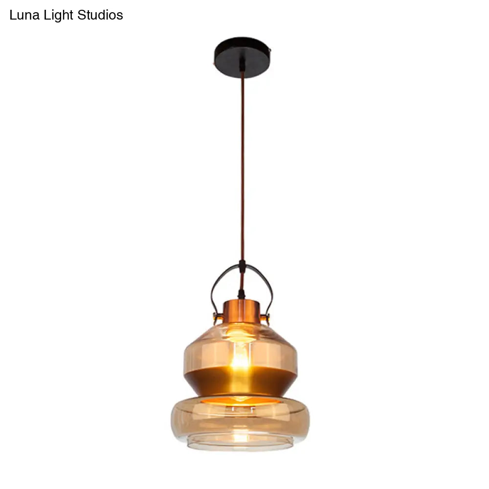 Amber Glass Pendant Single Head Ceiling Light For Dining Hall | Loft Gourd/Schoolhouse/Mushroom