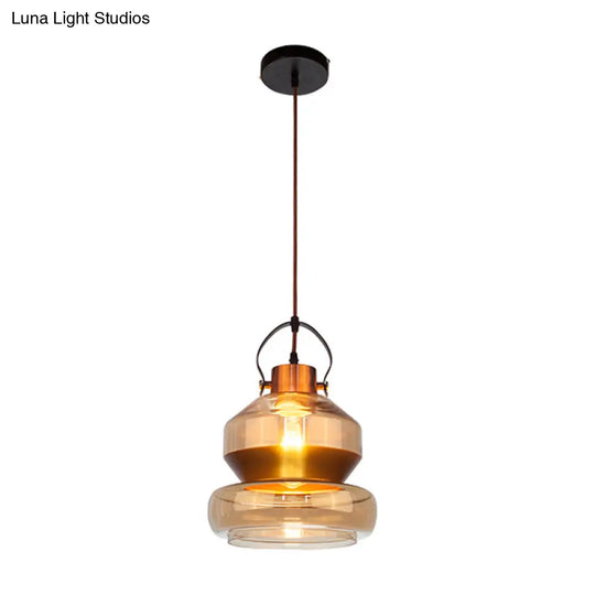 Amber Glass Pendant Single Head Ceiling Light For Dining Hall | Loft Gourd/Schoolhouse/Mushroom