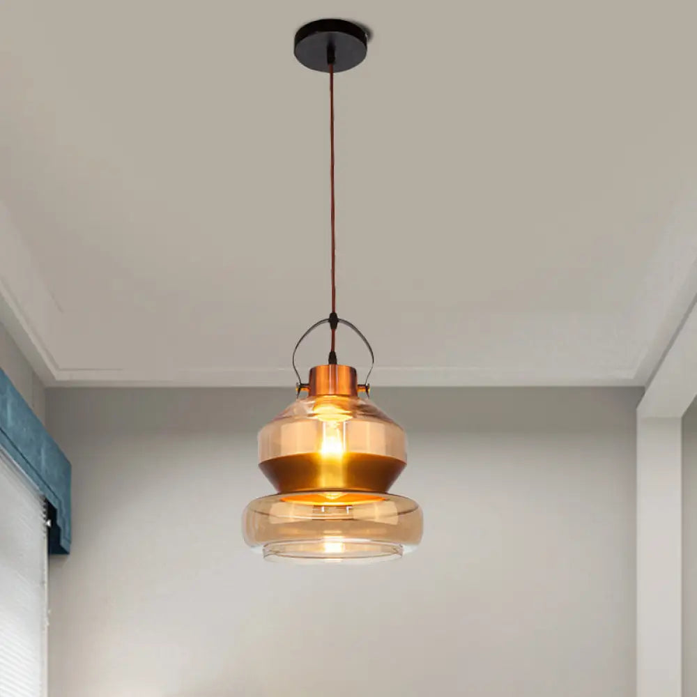 Amber Glass Pendant Single Head Ceiling Light For Dining Hall | Loft Gourd/Schoolhouse/Mushroom