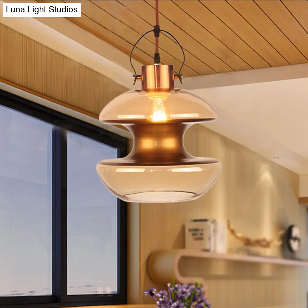 Amber Glass Pendant Single Head Ceiling Light For Dining Hall | Loft Gourd/Schoolhouse/Mushroom