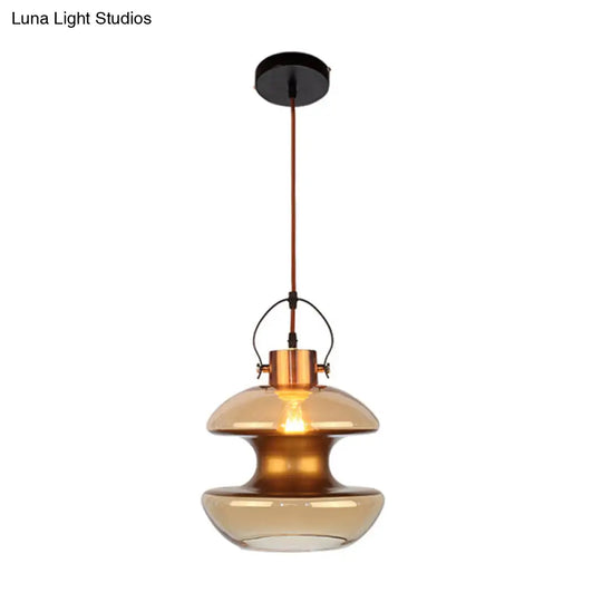 Amber Glass Pendant Single Head Ceiling Light For Dining Hall | Loft Gourd/Schoolhouse/Mushroom