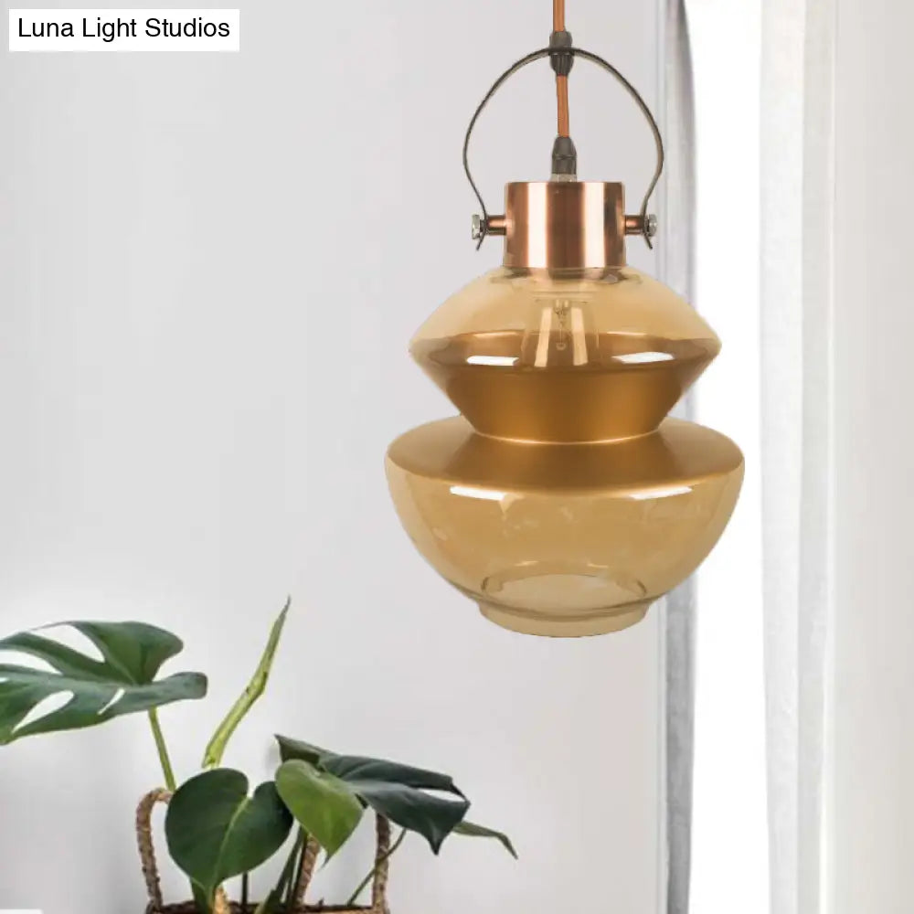 Amber Glass Pendant Single Head Ceiling Light For Dining Hall | Loft Gourd/Schoolhouse/Mushroom