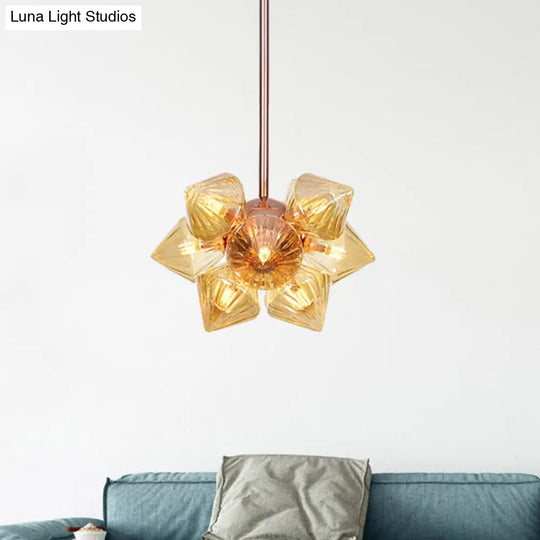 Modern Amber Glass Pyramid Chandelier Lamp - 9/12 Bulb Pendant Lighting Fixture For Living Room 9 /