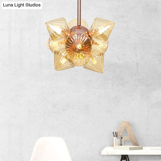 Modern Amber Glass Pyramid Chandelier Lamp - 9/12 Bulb Pendant Lighting Fixture For Living Room 12 /