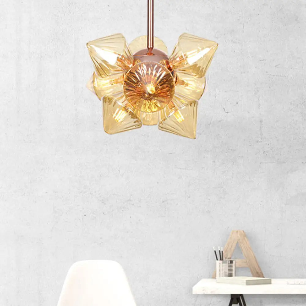 Amber Glass Pyramid Chandelier Lamp- 9/12 Bulb Modern Pendant Light For Living Room 12 /