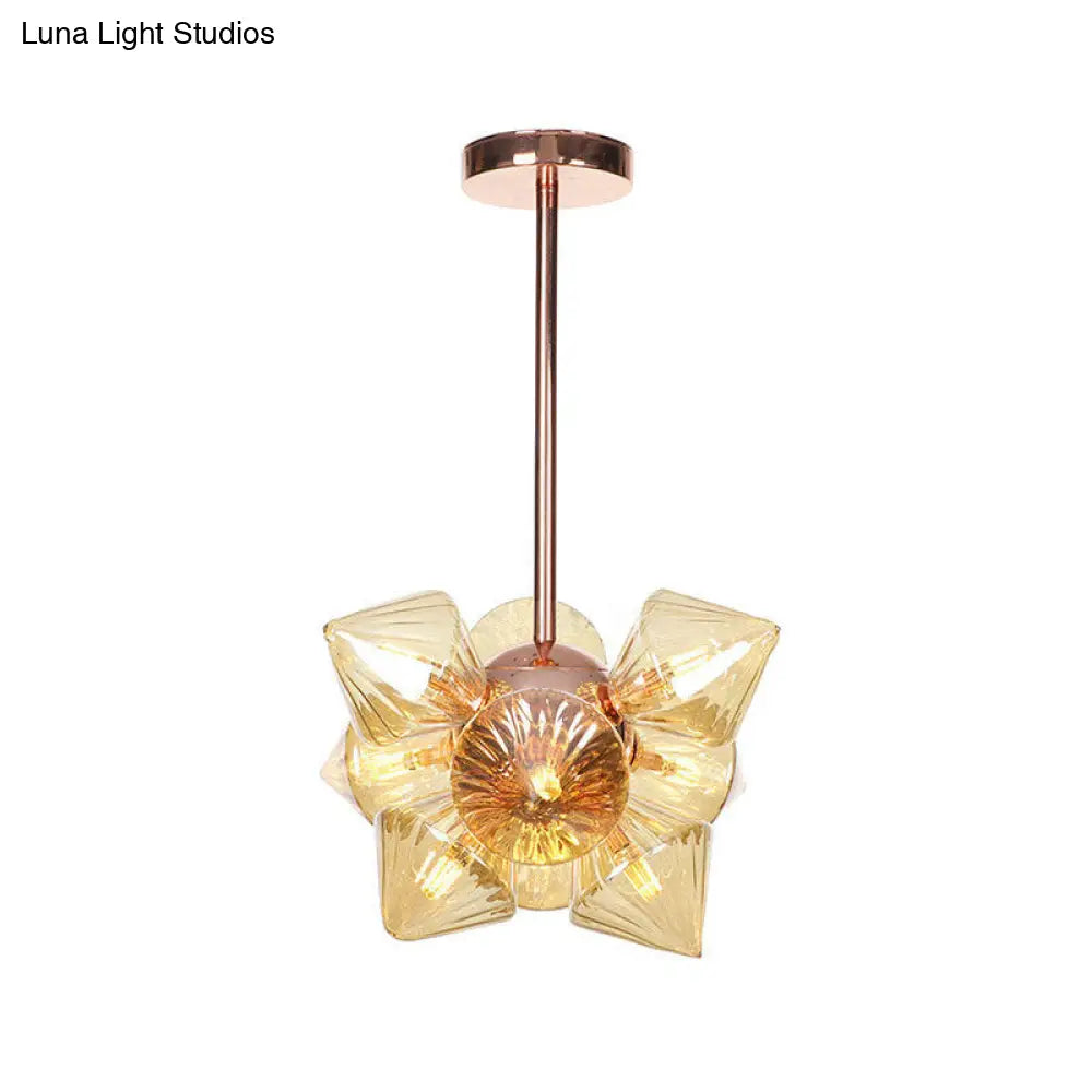 Modern Amber Glass Pyramid Chandelier Lamp - 9/12 Bulb Pendant Lighting Fixture For Living Room