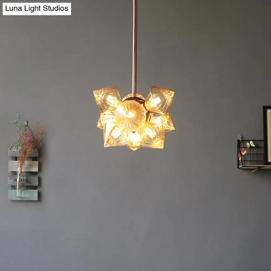 Modern Amber Glass Pyramid Chandelier Lamp - 9/12 Bulb Pendant Lighting Fixture For Living Room