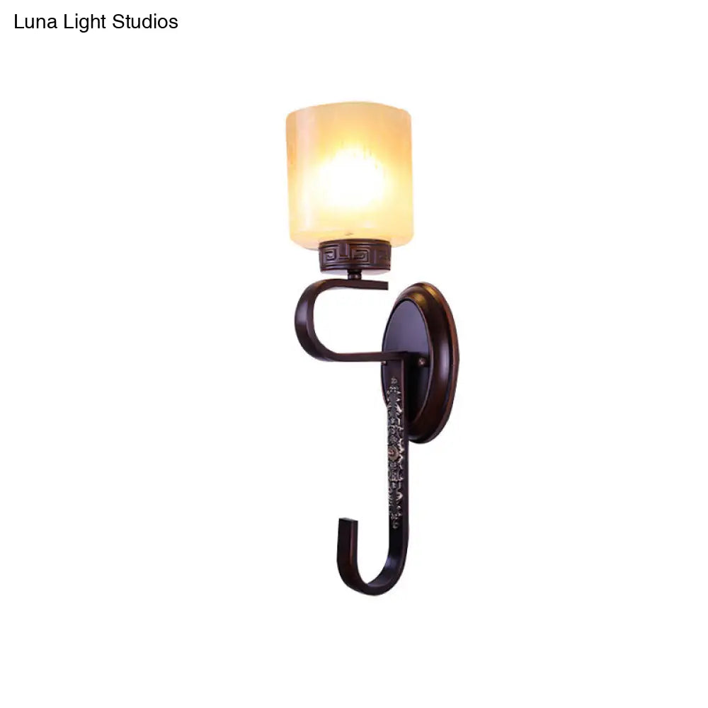 Amber Glass Retro Wall Sconce Light - Black Finish