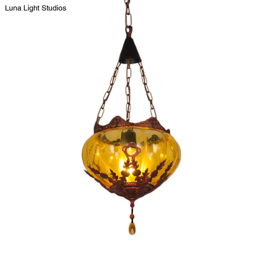 Amber Glass Rustic Pendant Ceiling Light For Country Style Restaurants