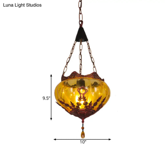 Amber Glass Rustic Pendant Ceiling Light For Country Style Restaurants