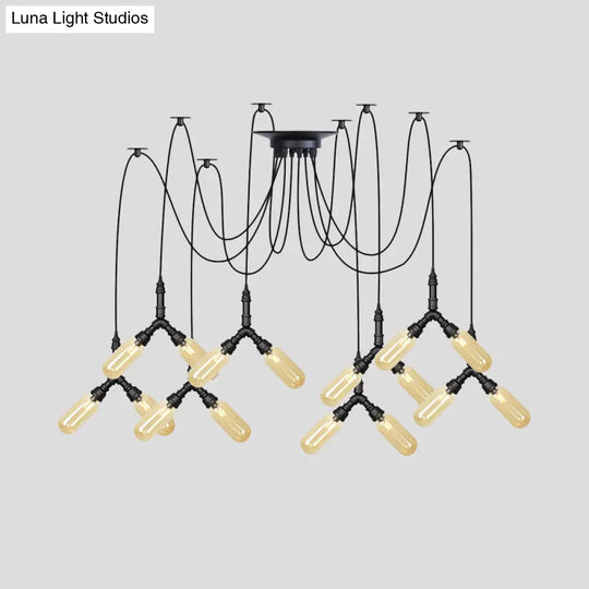 Industrial Amber Glass Swag Led Ceiling Lamp With Multiple Heads And Capsule Design In Black