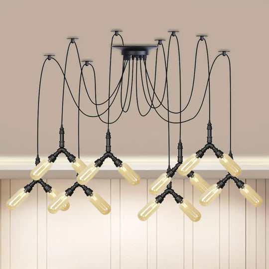 Amber Glass Swag Led Ceiling Lamp - Industrial Capsule Multi Hanging Light (4/6/12-Head) In Black