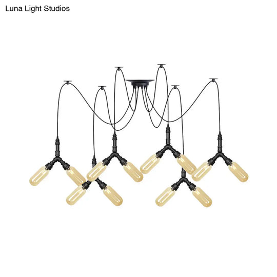 Industrial Amber Glass Swag Led Ceiling Lamp With Multiple Heads And Capsule Design In Black