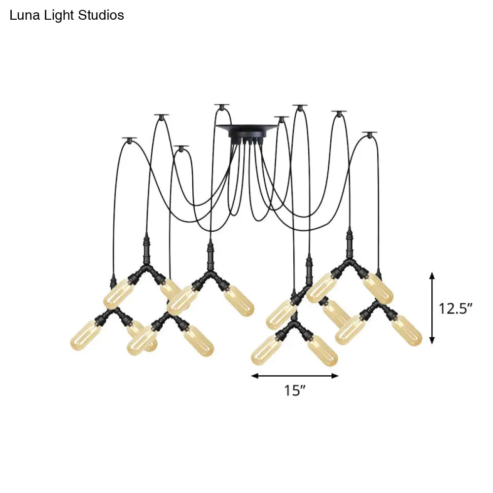 Industrial Amber Glass Swag Led Ceiling Lamp With Multiple Heads And Capsule Design In Black