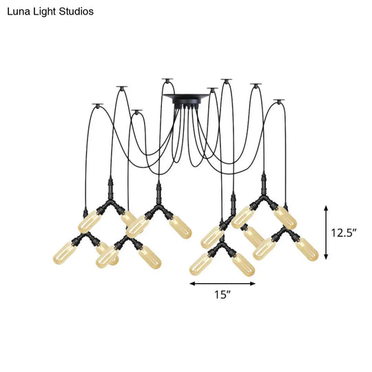 Industrial Amber Glass Swag Led Ceiling Lamp With Multiple Heads And Capsule Design In Black