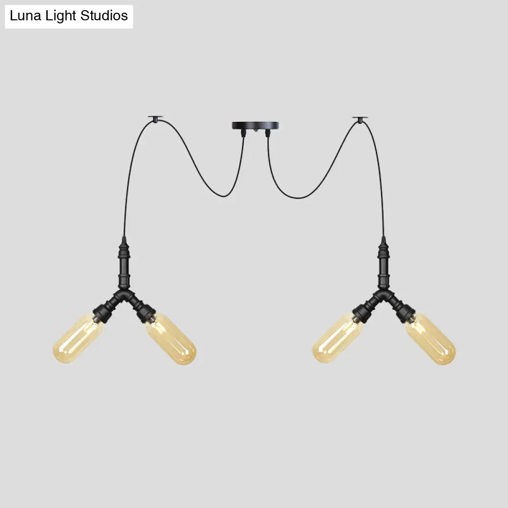 Amber Glass Swag Led Ceiling Lamp - Industrial Capsule Multi Hanging Light (4/6/12-Head) In Black