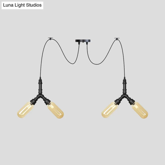 Amber Glass Swag Led Ceiling Lamp - Industrial Capsule Multi Hanging Light (4/6/12-Head) In Black