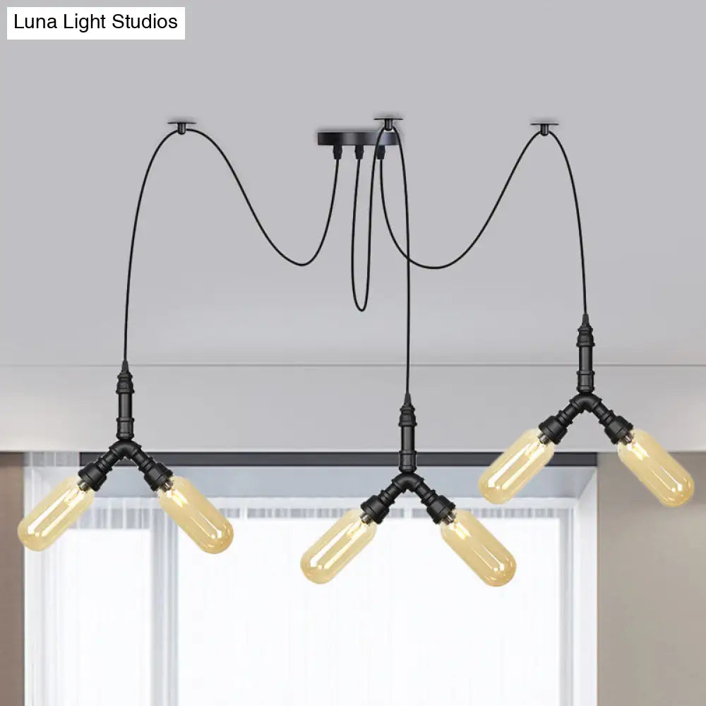 Industrial Amber Glass Swag Led Ceiling Lamp With Multiple Heads And Capsule Design In Black 6 /