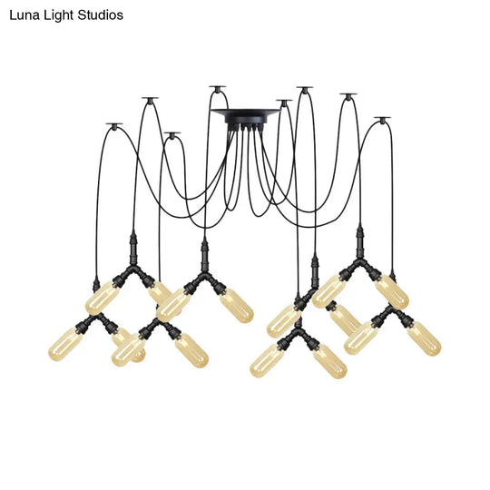 Industrial Amber Glass Swag Led Ceiling Lamp With Multiple Heads And Capsule Design In Black