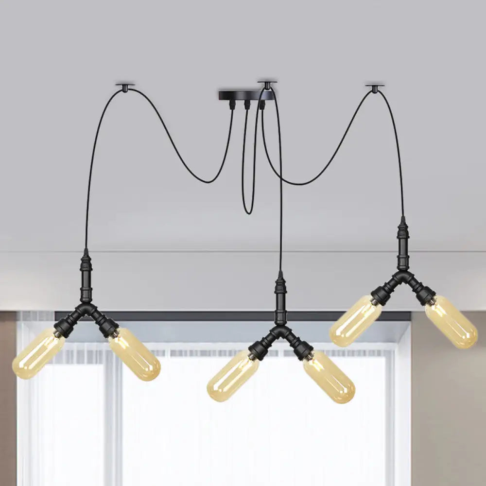 Amber Glass Swag Led Ceiling Lamp - Industrial Capsule Multi Hanging Light (4/6/12-Head) In Black 6
