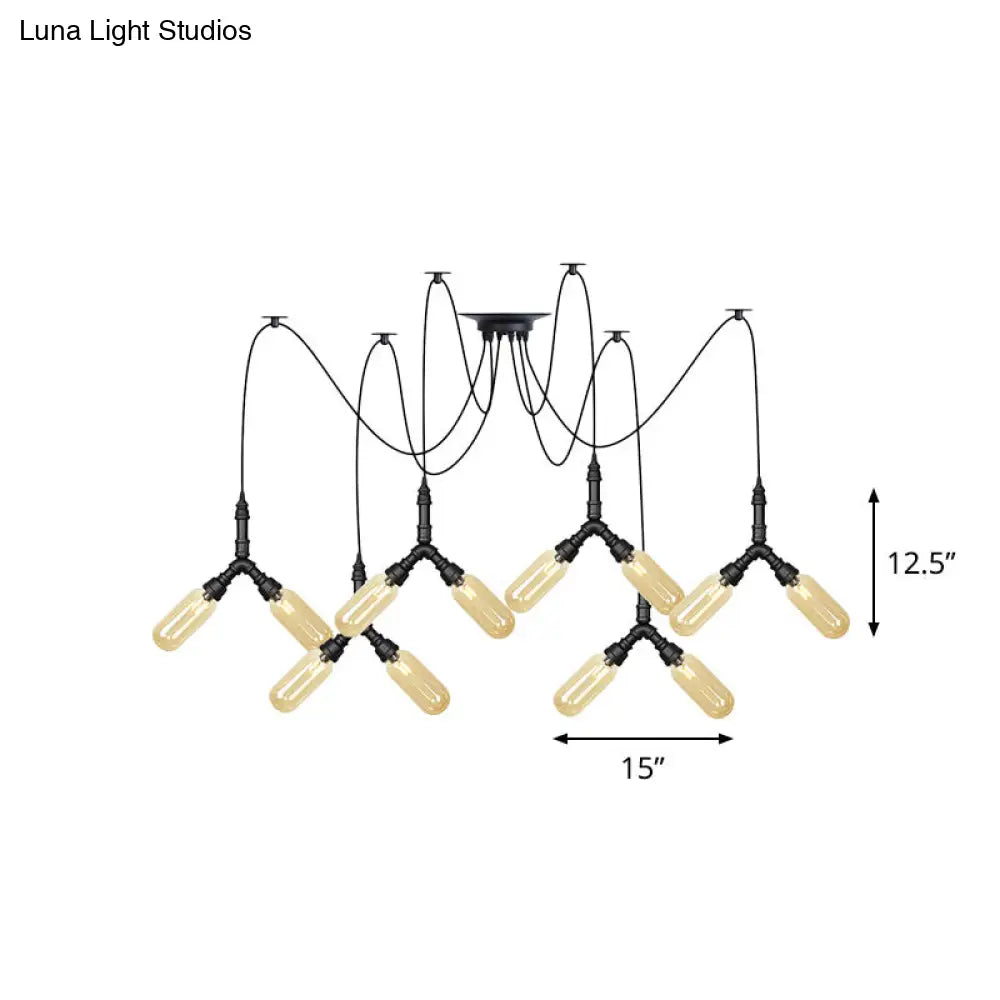 Industrial Amber Glass Swag Led Ceiling Lamp With Multiple Heads And Capsule Design In Black