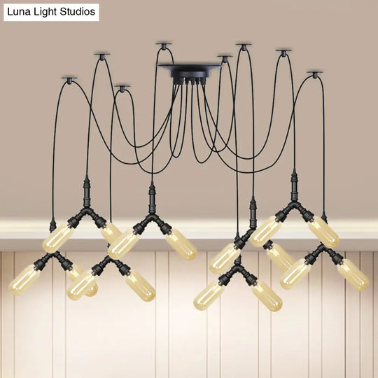 Industrial Amber Glass Swag Led Ceiling Lamp With Multiple Heads And Capsule Design In Black 16 /