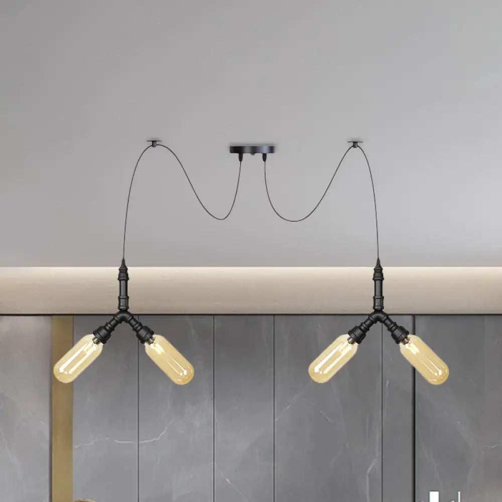 Amber Glass Swag Led Ceiling Lamp - Industrial Capsule Multi Hanging Light (4/6/12-Head) In Black 4