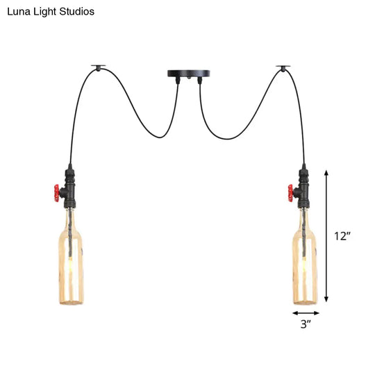 Industrial Bottle Multi Pendant Light - Amber Glass Swag Suspension Lamp