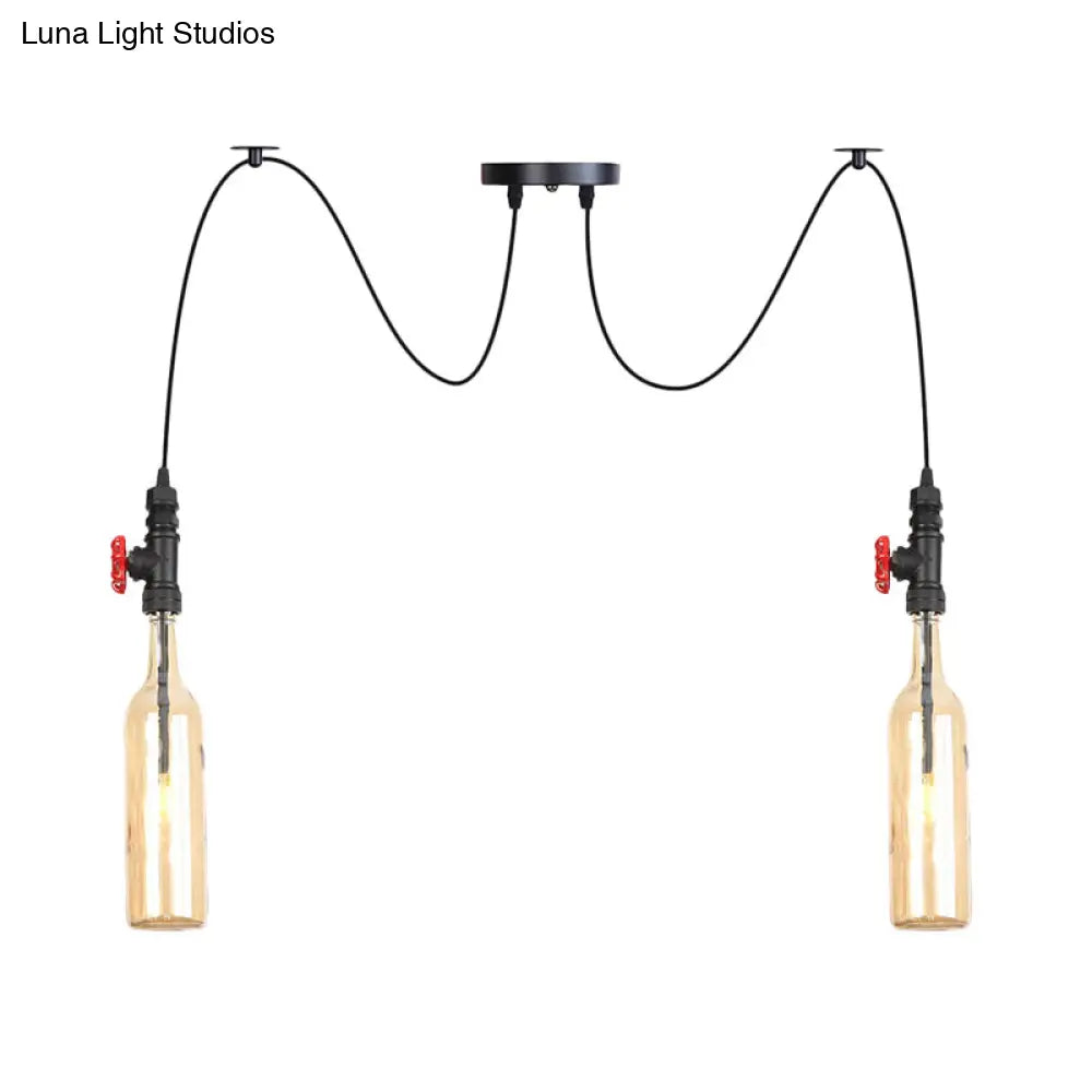 Industrial Bottle Multi Pendant Light - Amber Glass Swag Suspension Lamp