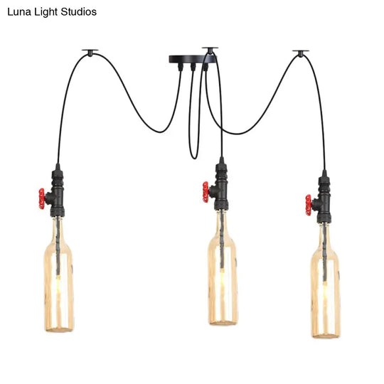 Industrial Bottle Multi Pendant Light - Amber Glass Swag Suspension Lamp