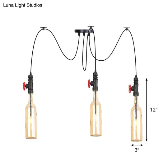 Industrial Bottle Multi Pendant Light - Amber Glass Swag Suspension Lamp