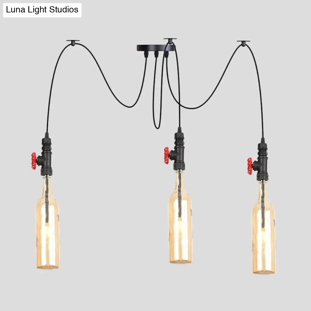 Industrial Bottle Multi Pendant Light - Amber Glass Swag Suspension Lamp