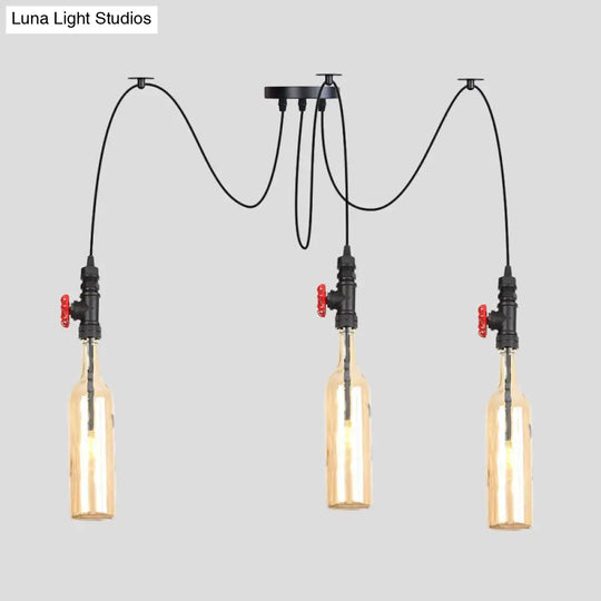 Industrial Bottle Multi Pendant Light - Amber Glass Swag Suspension Lamp