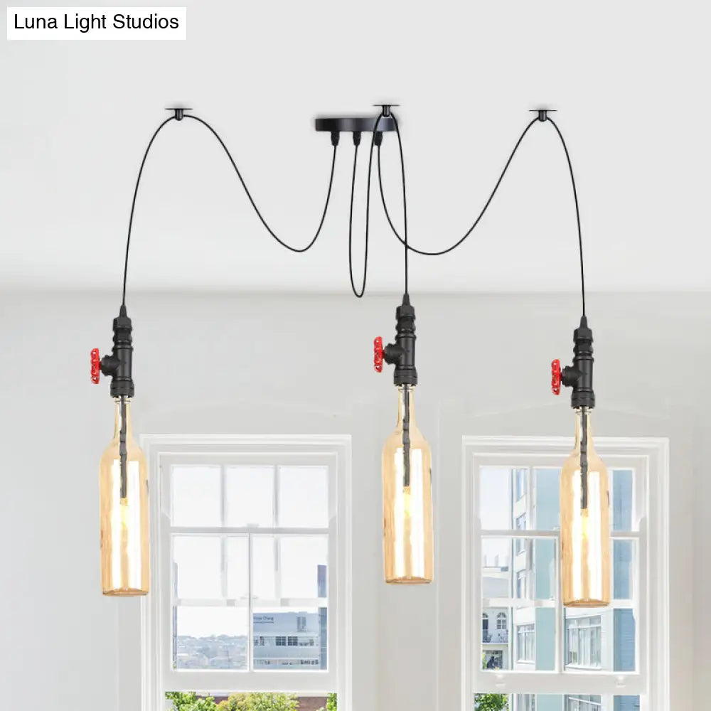 Industrial Bottle Multi Pendant Light - Amber Glass Swag Suspension Lamp