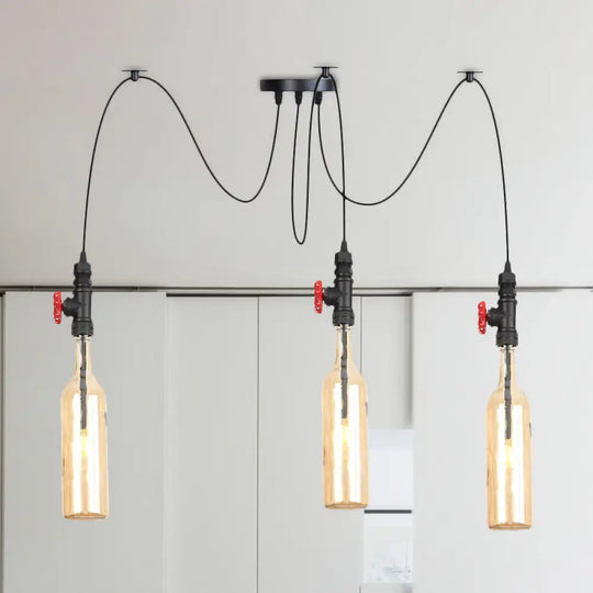 Amber Glass Swag Suspension Lamp - Industrial Bottle Pendant Light 2/3-Head In Black 3 /