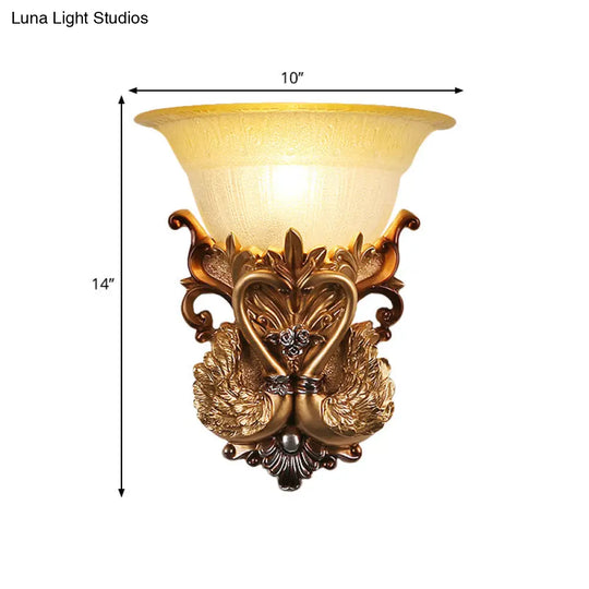 Amber Glass Wall Mount Lamp - Modernist Style 10/13 Width Living Room Sconce With Golden Swan Design