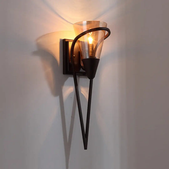 Amber Glass Wall Sconce Farmhouse Light - Black Perfect For Living Room