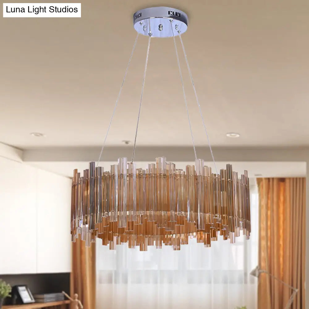 Amber Led Drum Crystal Chandelier Pendant Light For Minimalist Living Room