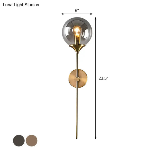 Amber/Smoke Gray Glass Brass Sconce Wall Lamp With Single Bulb - Simple And Elegant Light Fixture