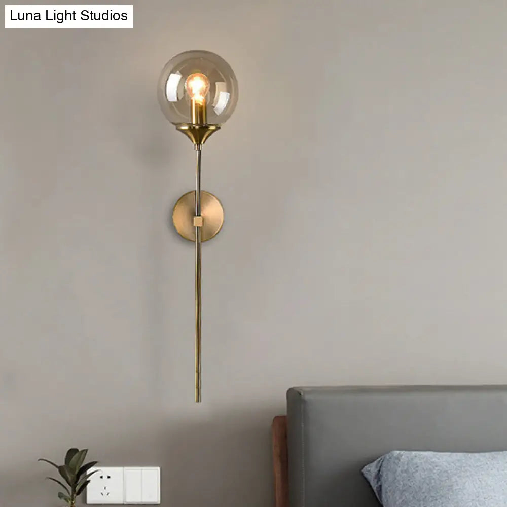 Amber/Smoke Gray Glass Brass Sconce Wall Lamp With Single Bulb - Simple And Elegant Light Fixture