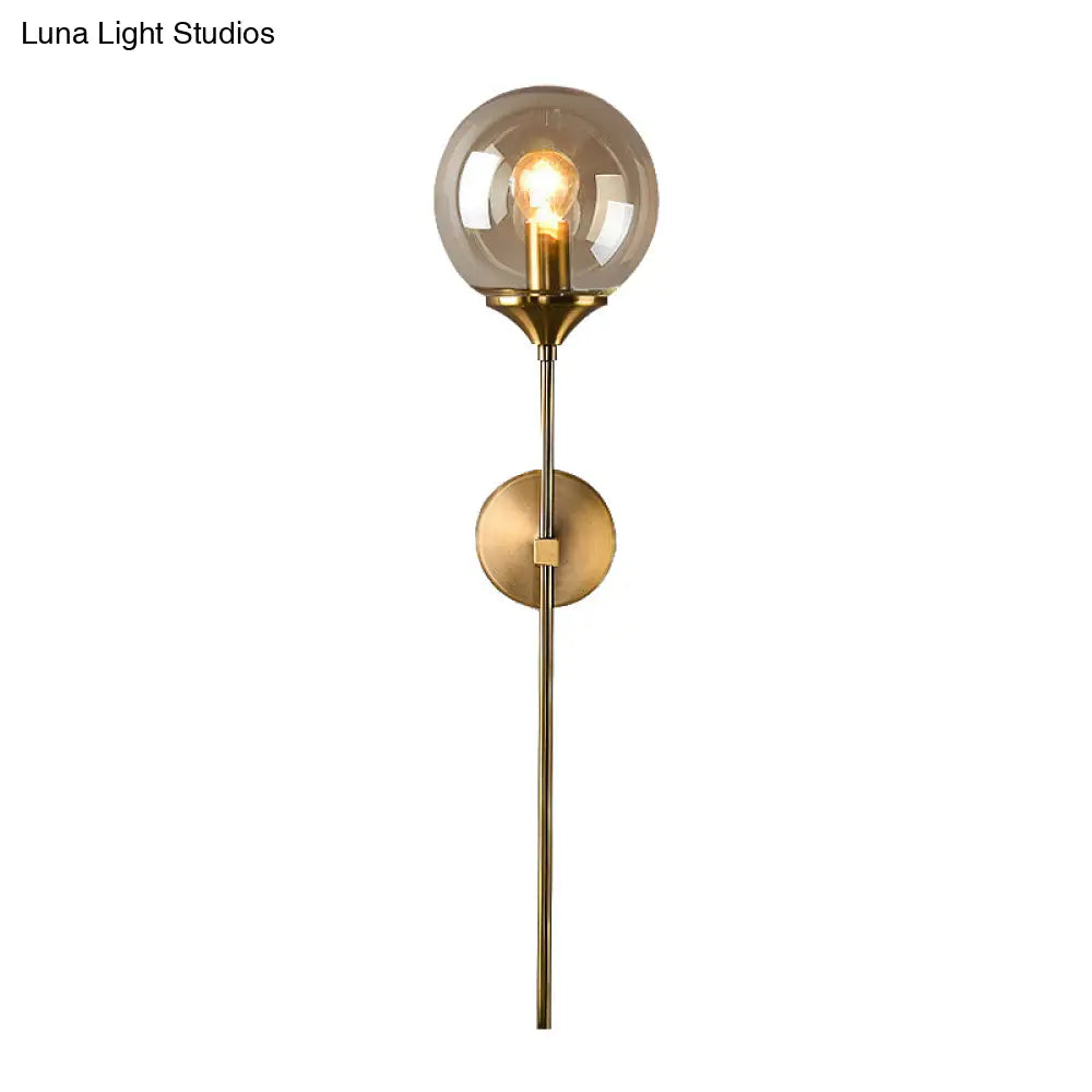 Amber/Smoke Gray Glass Brass Sconce Wall Lamp With Single Bulb - Simple And Elegant Light Fixture